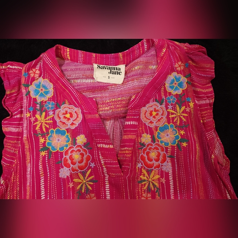 Savanna Jane Magenta Embroidered Floral Blouse